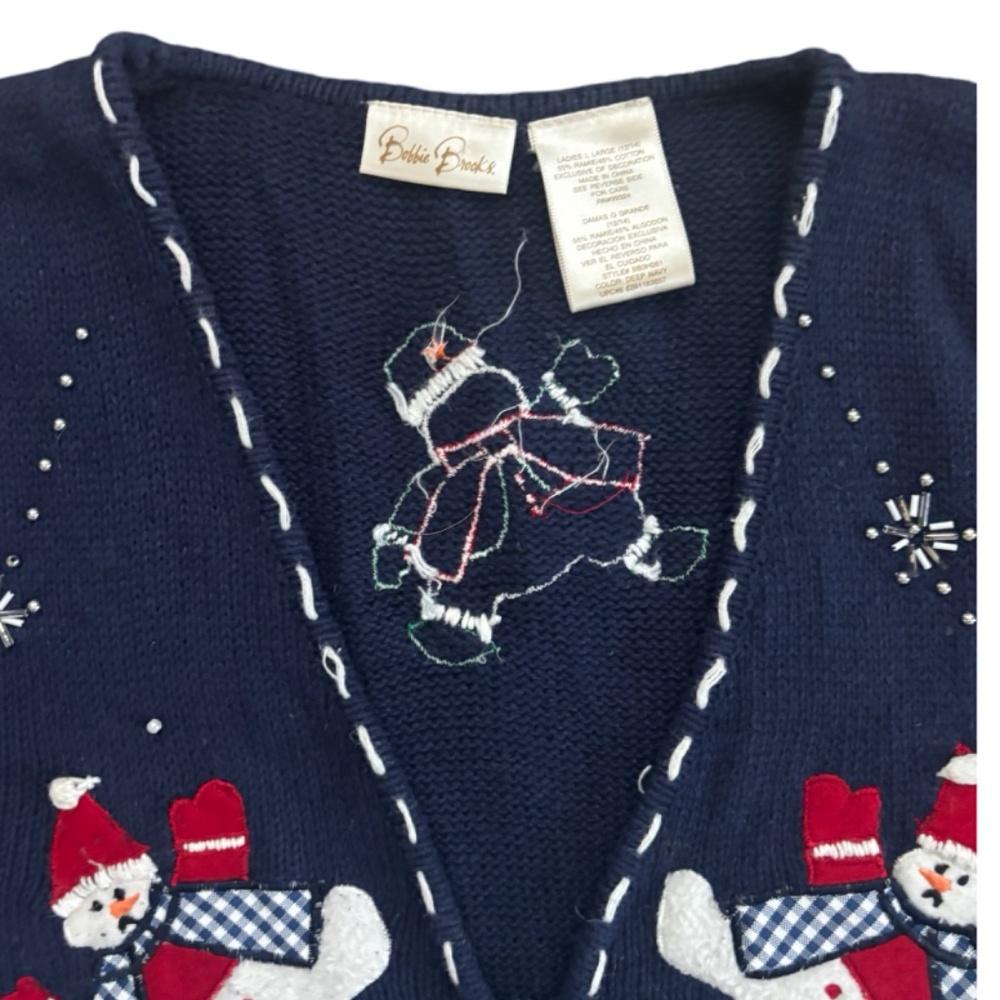 Vintage Y2K Dancing Snowmen Zip Up Sweater Vest - Large - Picture 3 of 4